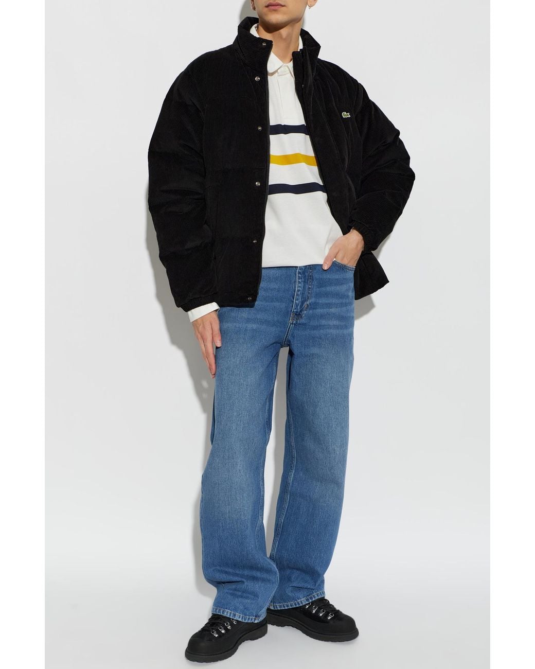 Lacoste Black Quilted Jacket With Logo Patch for men