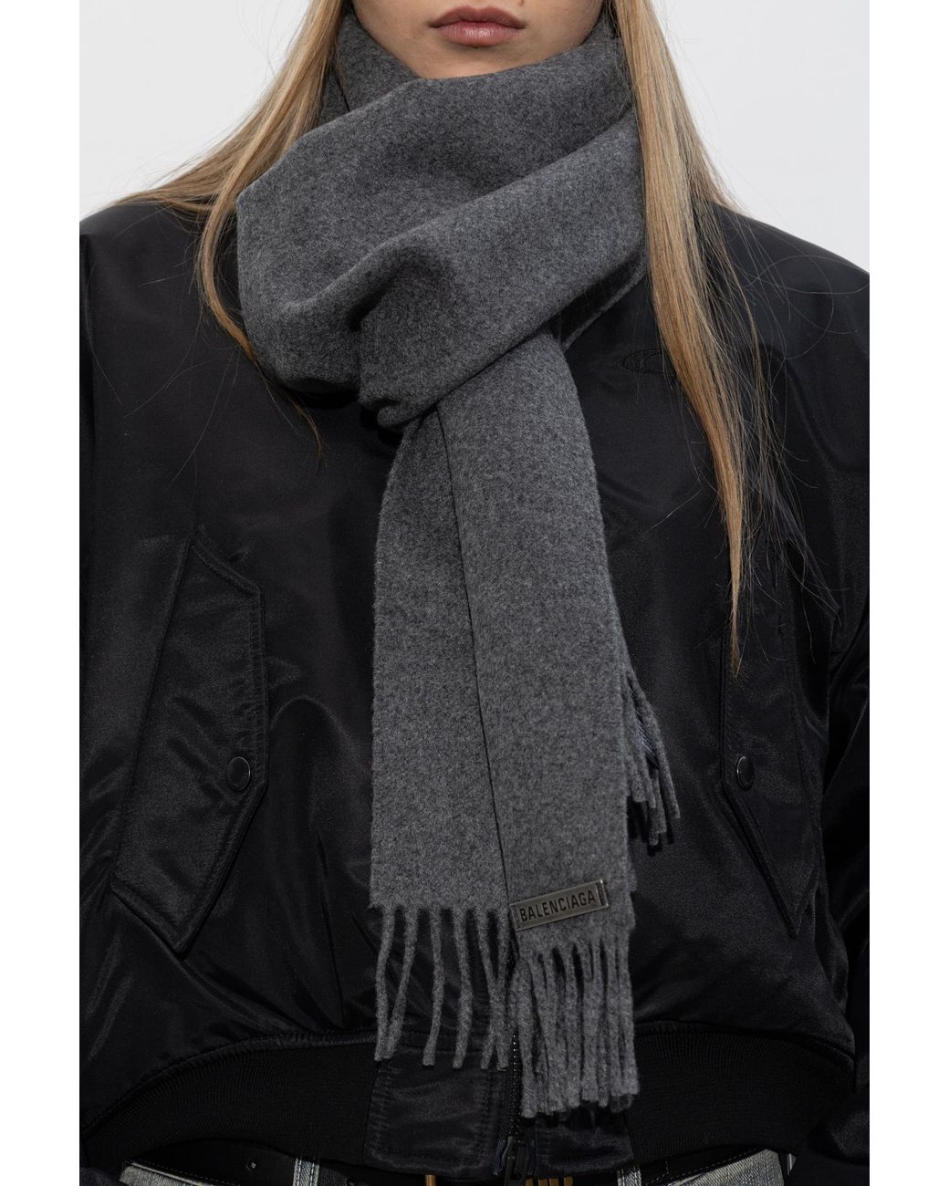 Balenciaga Black Cashmere Scarf With Logo