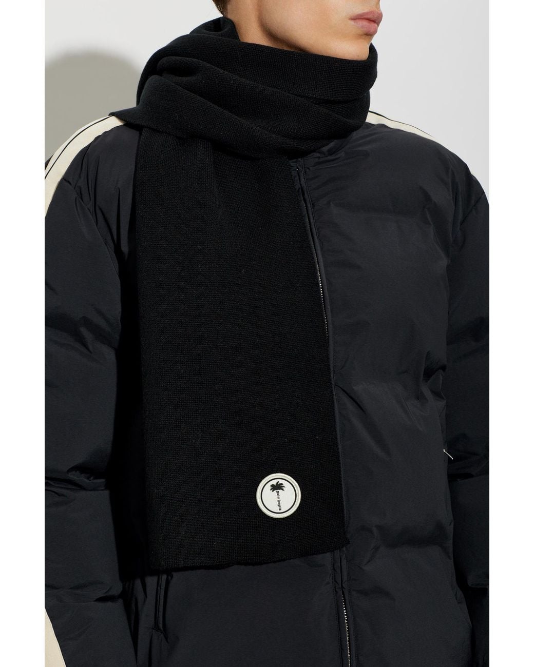 Palm Angels Black Scarf With Logo Patch for men