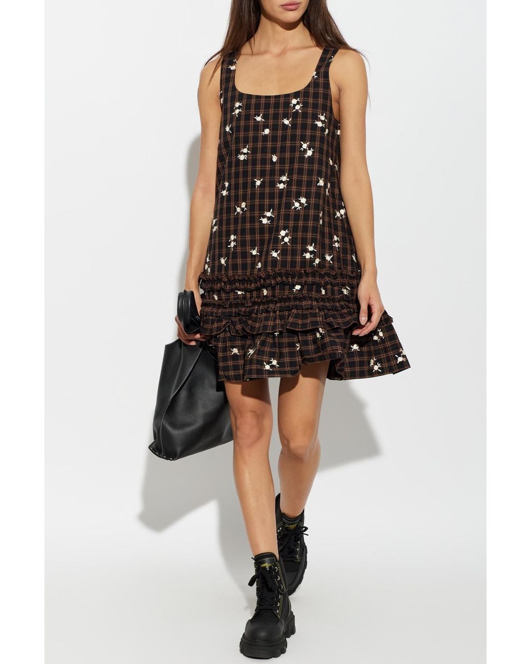 Ganni Black Dress With Floral Motif