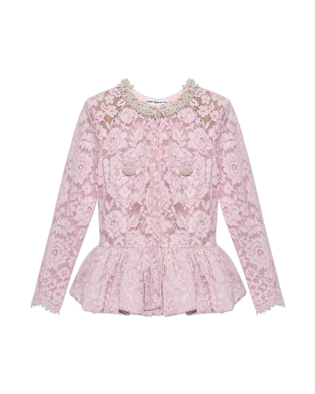 Self-Portrait Pink Lace Peplum Top