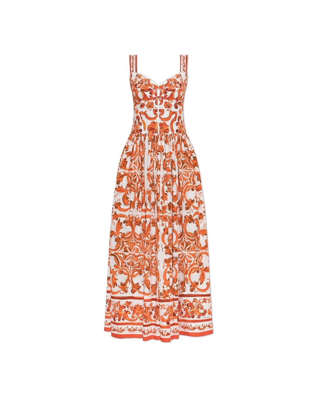Dolce & Gabbana White Dress With "Maiolica" Print
