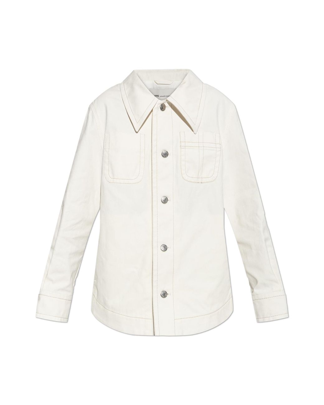 AMI White Denim Jacket With Pockets