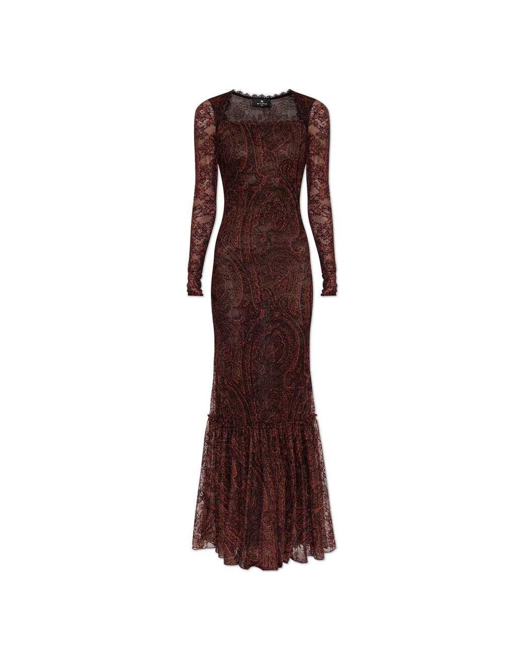 Etro Brown Long-Sleeved Lace Dress
