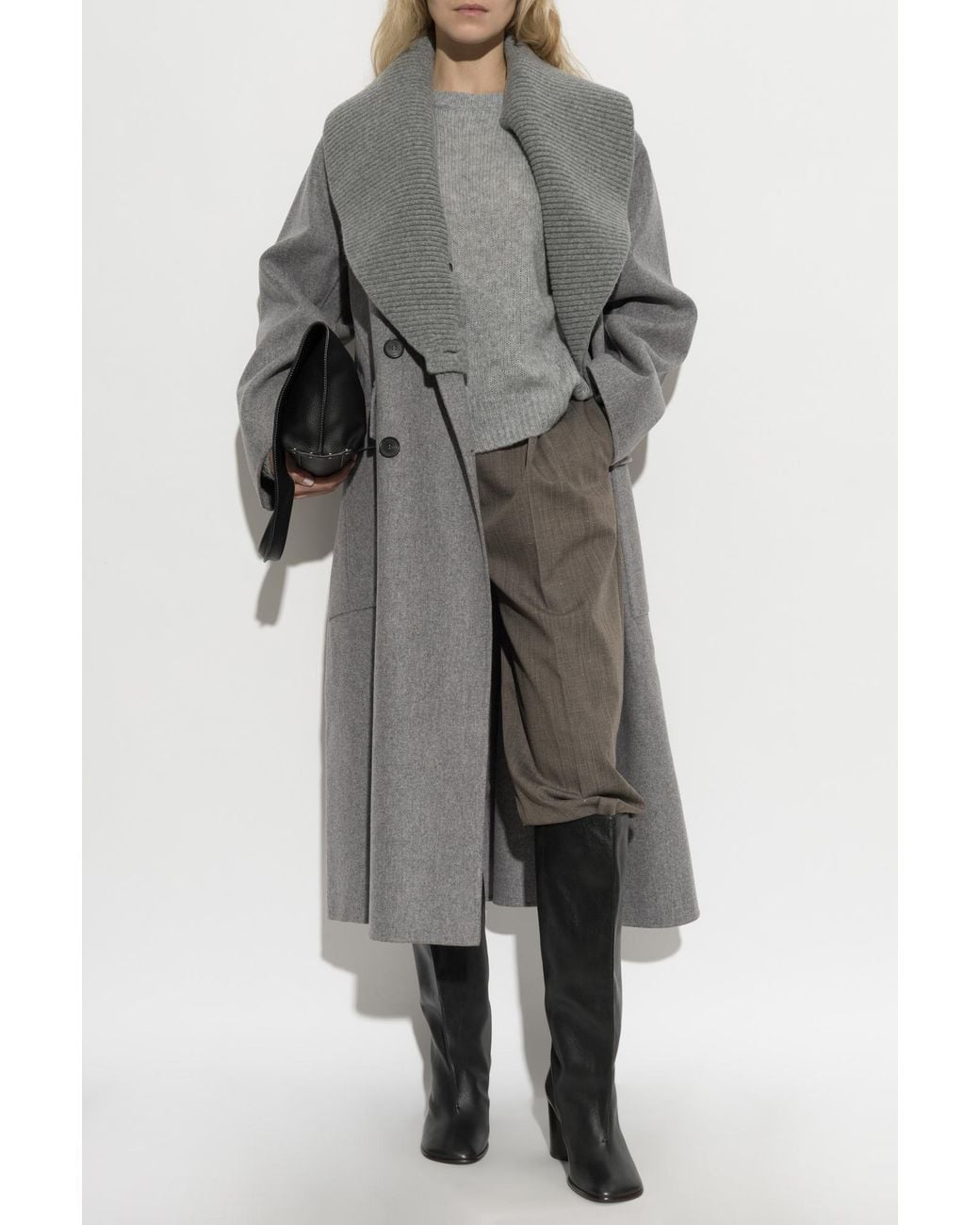 Lanvin Gray Wool Coat With Detachable Collar