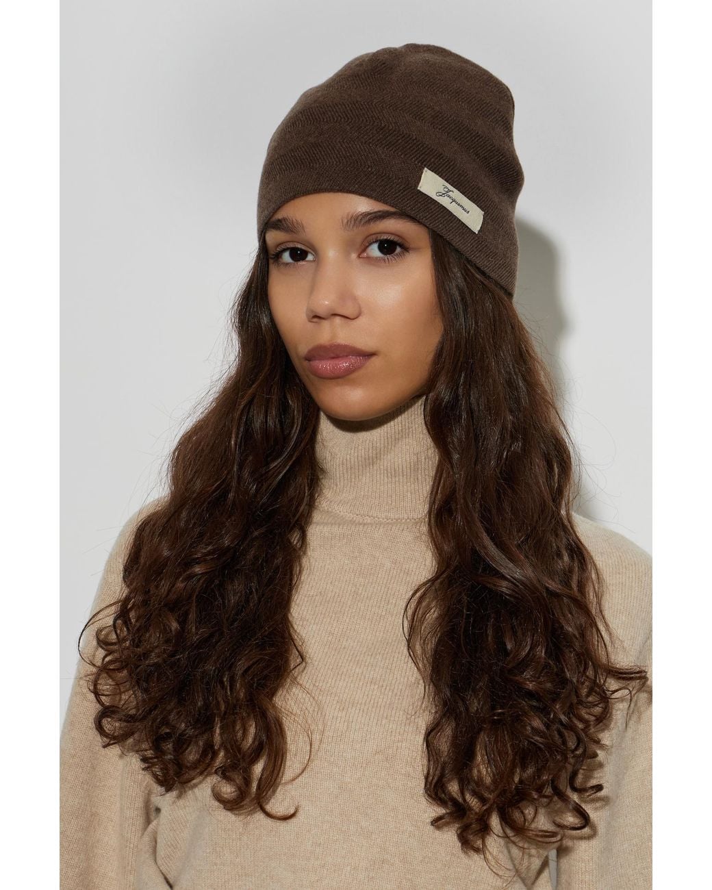 Jacquemus Black Wool Turtleneck Hat 'Chevron'