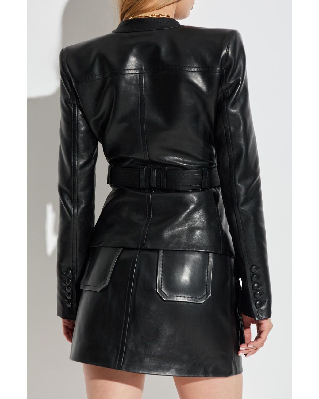 Balmain Black Leather Jacket With Belt