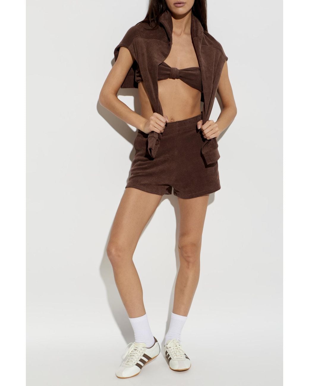 Perfect Moment Brown Terry Cotton Shorts