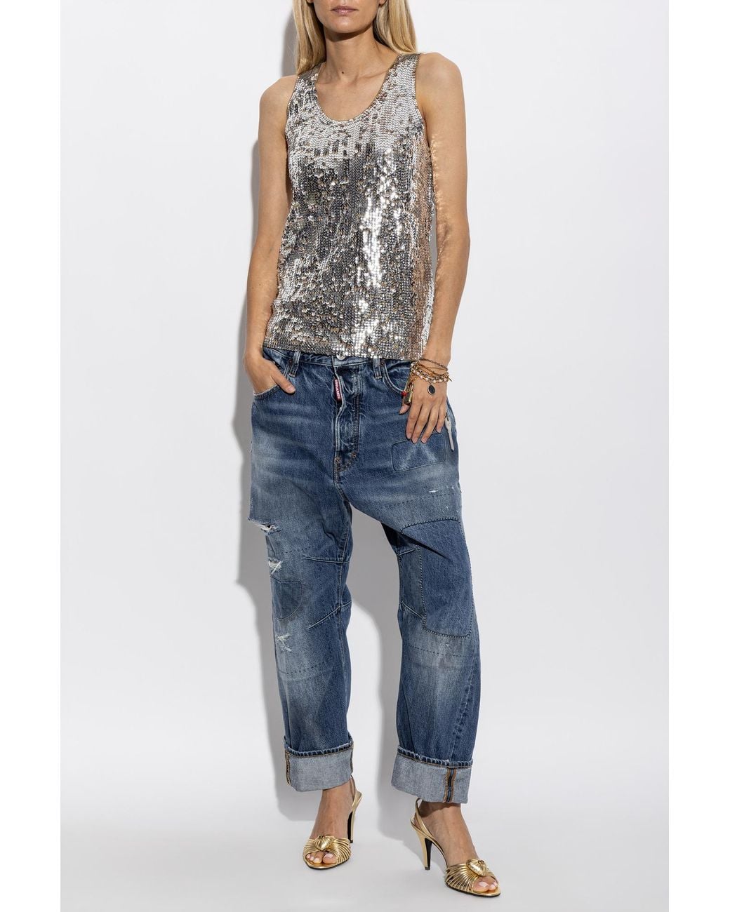 DSquared² Metallic Wool Top With Shimmering Sequins