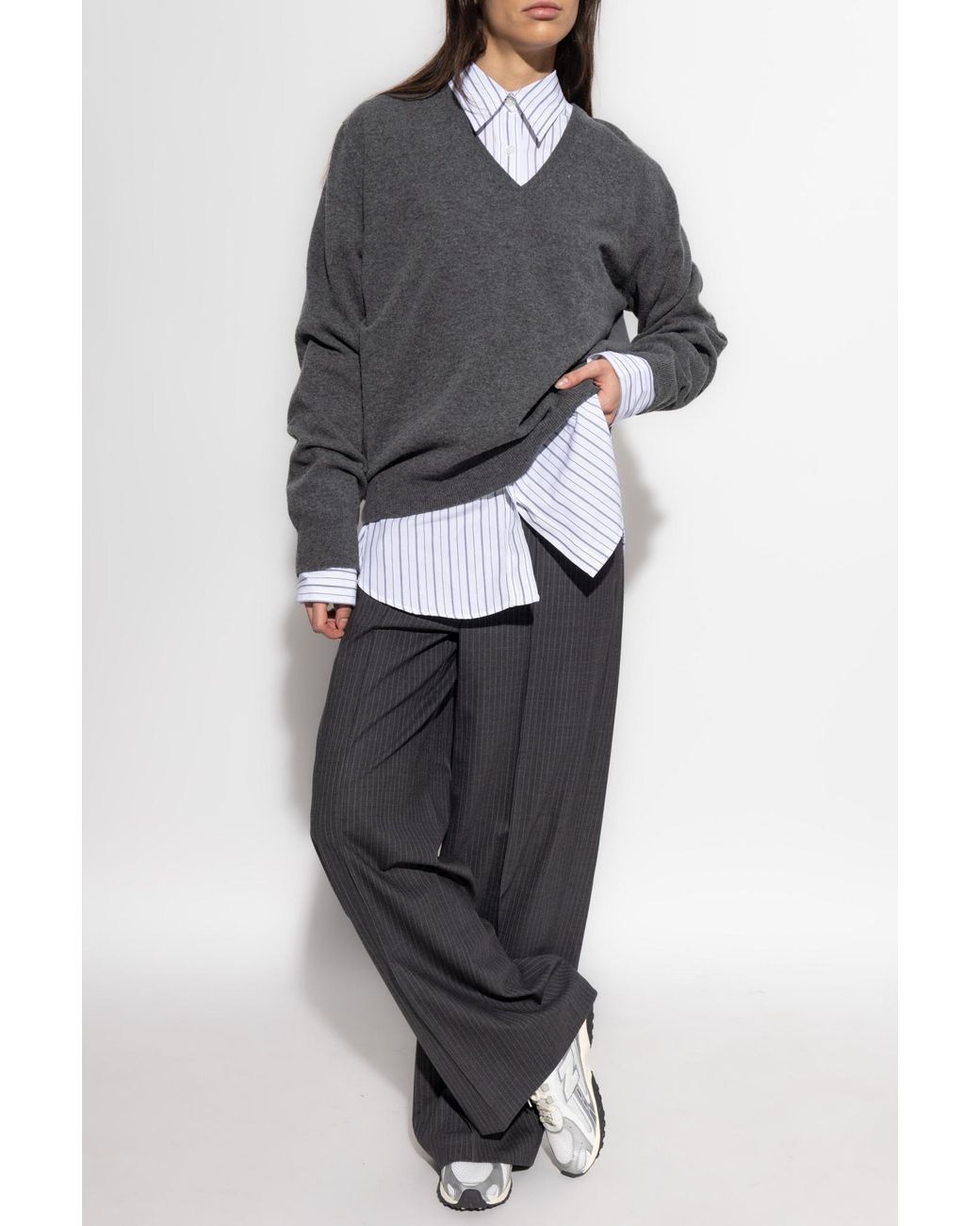 Rag & Bone Blue Creased Trousers With A Pinstripe Pattern