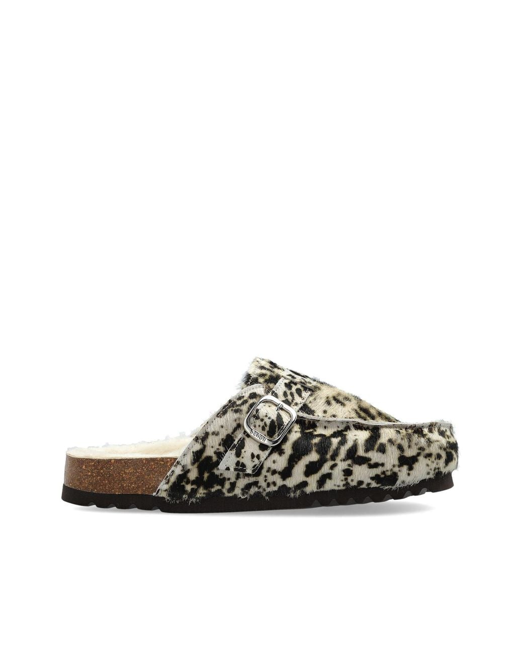 Scholl Black Leather Slides 'Dakota Fur'