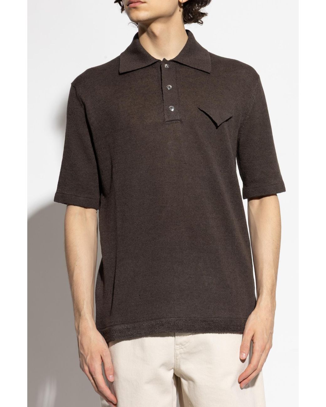Bottega Veneta Linen Polo Shirt in Natural for Men | Lyst