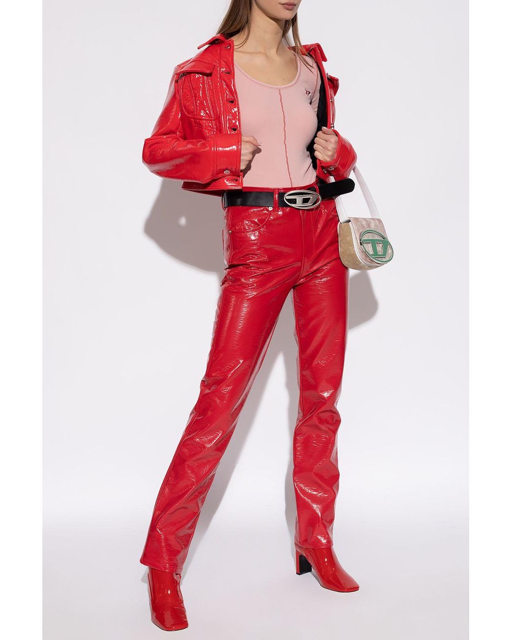 【新品】DIESEL ディーゼル P-ARCY フェイクレザー　 赤 26 DIESEL 'p-arcy' Trousers in Red | Lyst