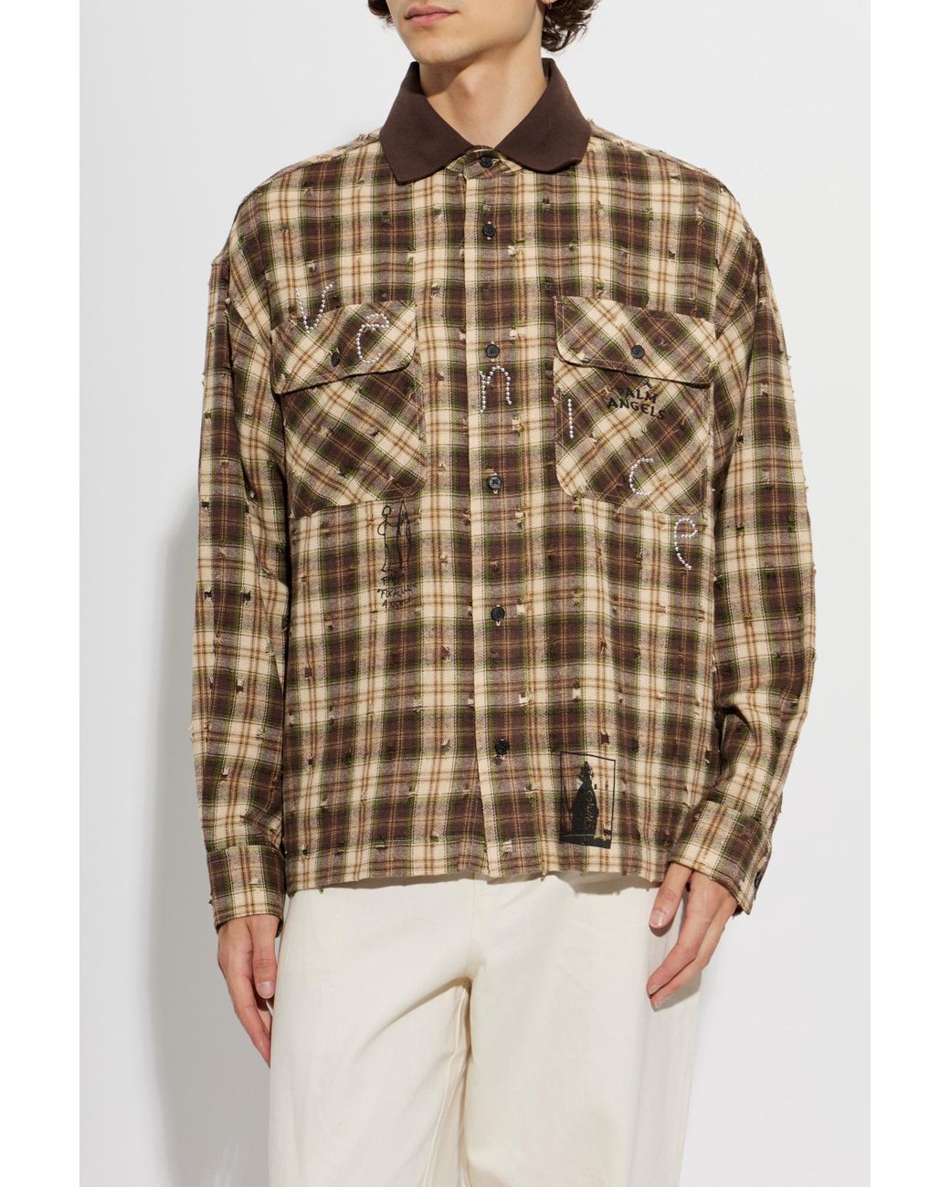 Palm Angels Brown Checked Pattern Shirt for men