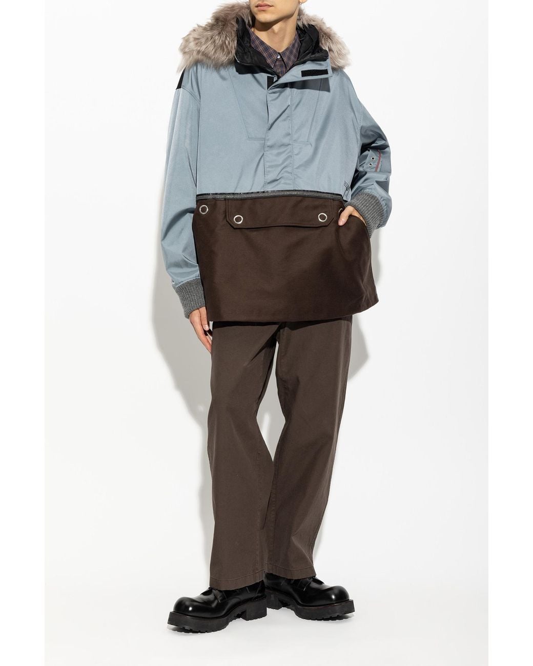 Marni Gray Jacket With A Removable Fur Collar for men