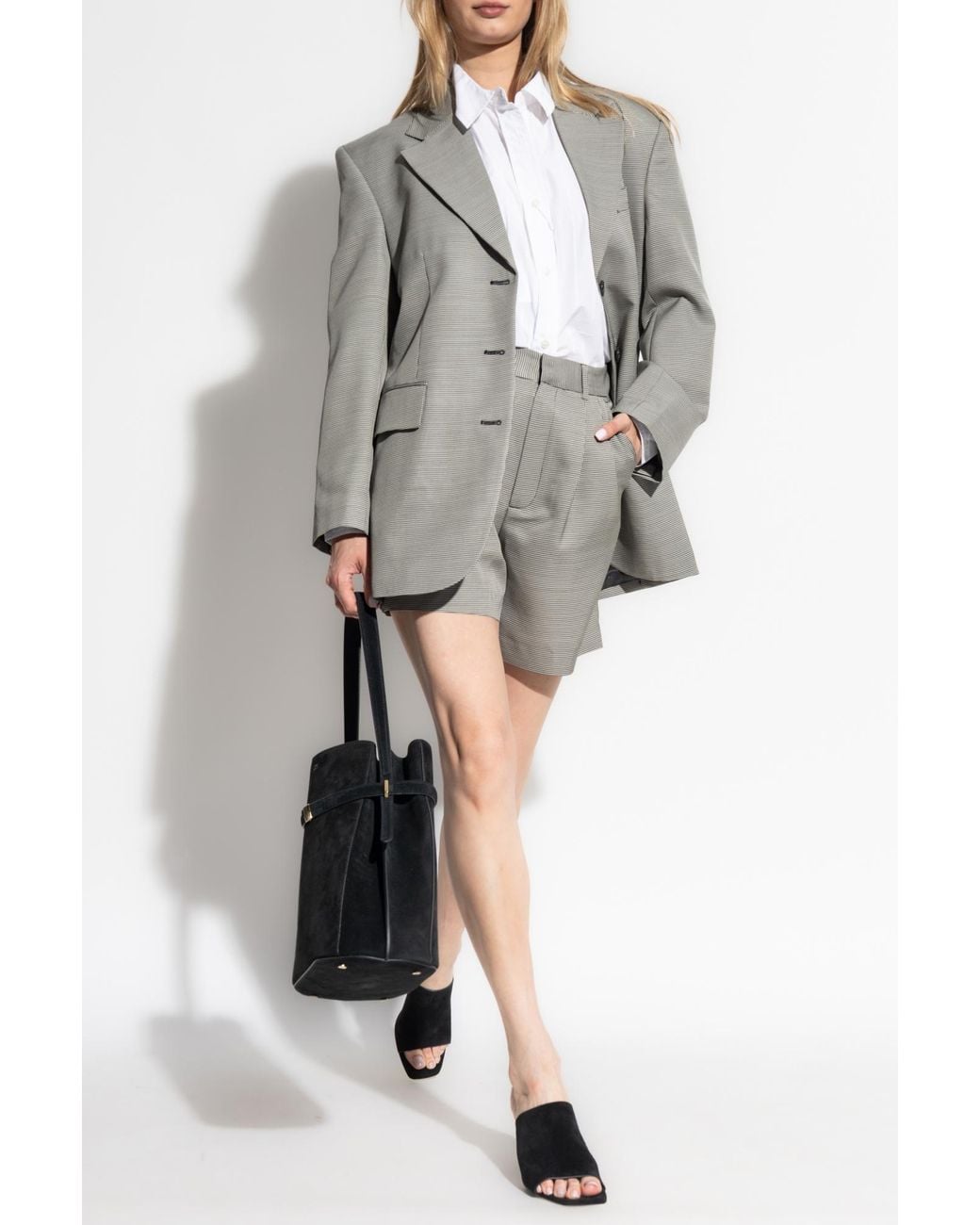 Anine Bing Gray Houndstooth Pattern Shorts