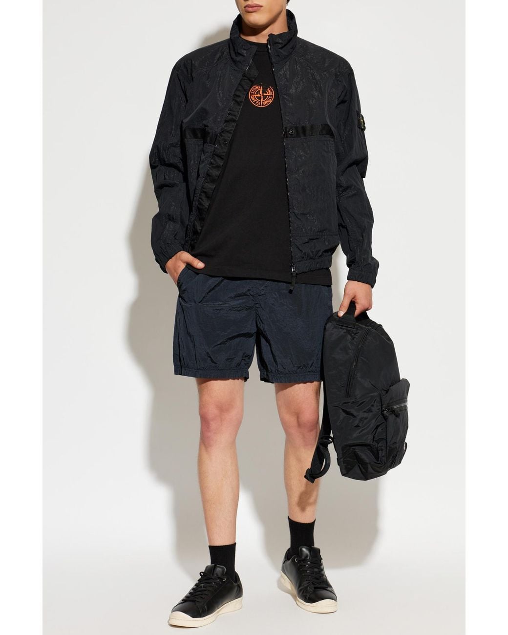 Stone Island Blue Jacket With Logo Patch for men