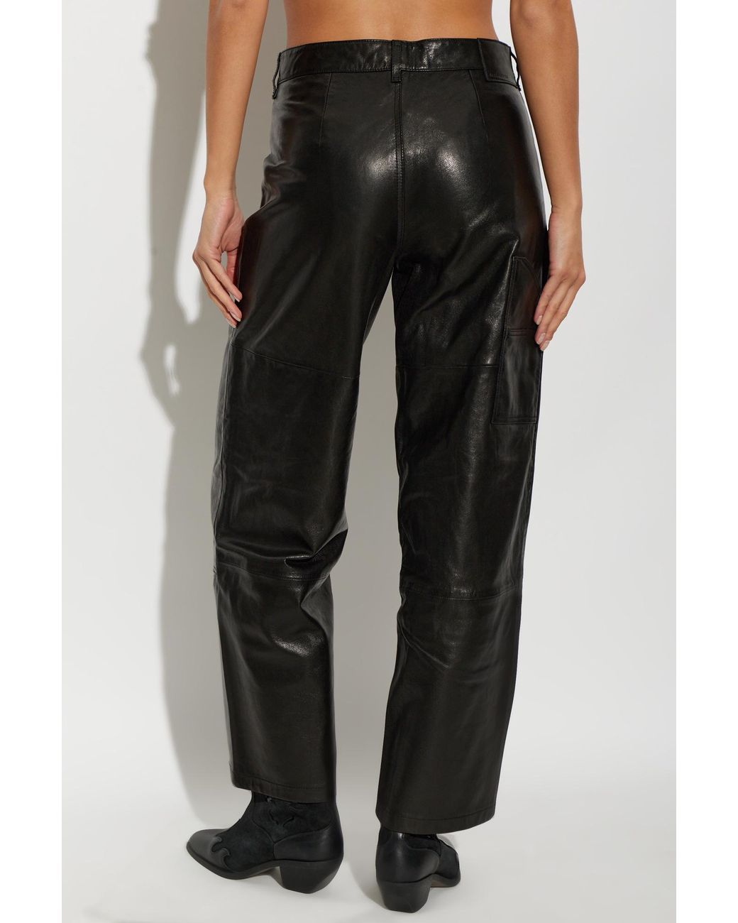 AllSaints Black Leather Trousers 'Manta'