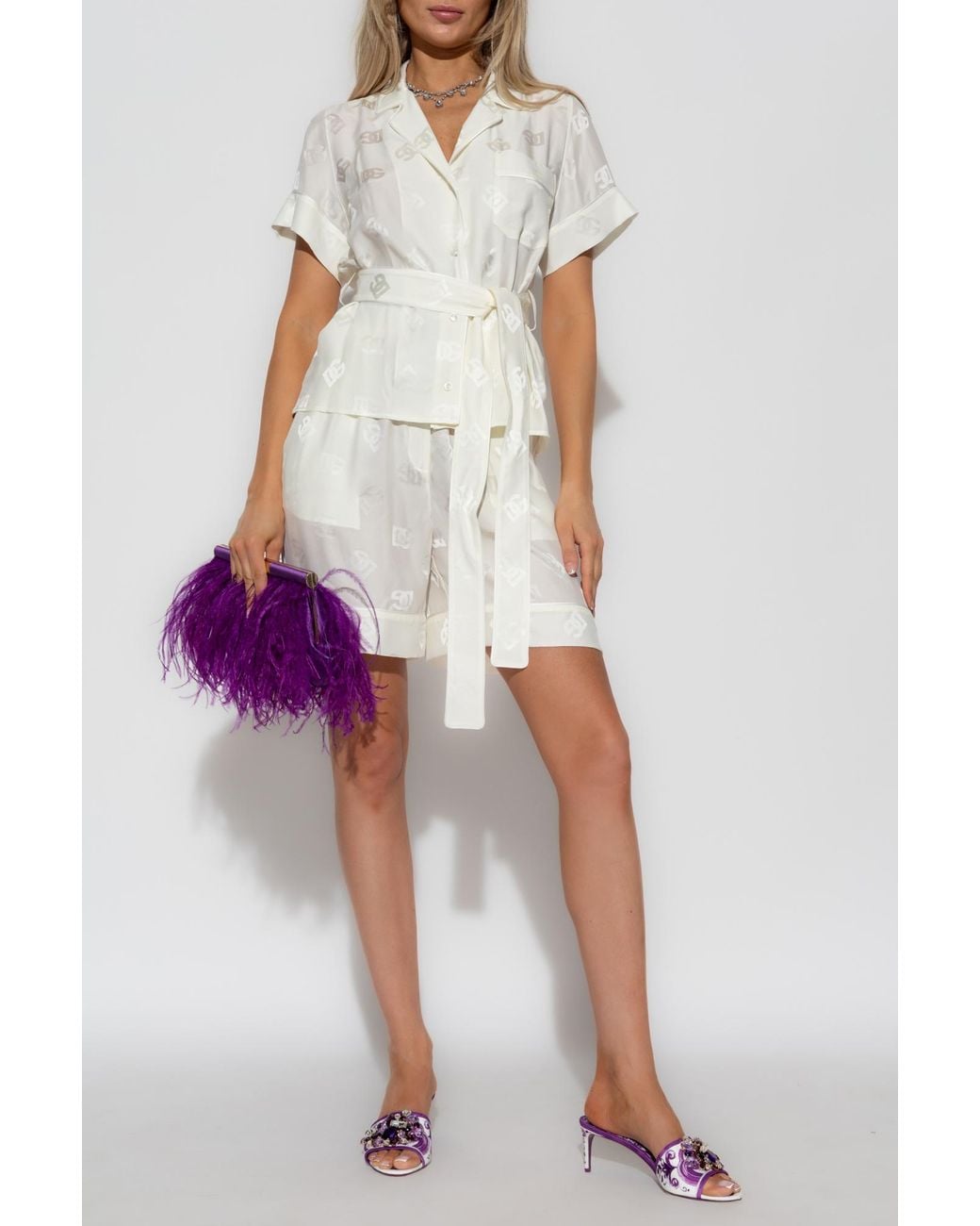 Dolce & Gabbana White Silk Shorts With Monogram