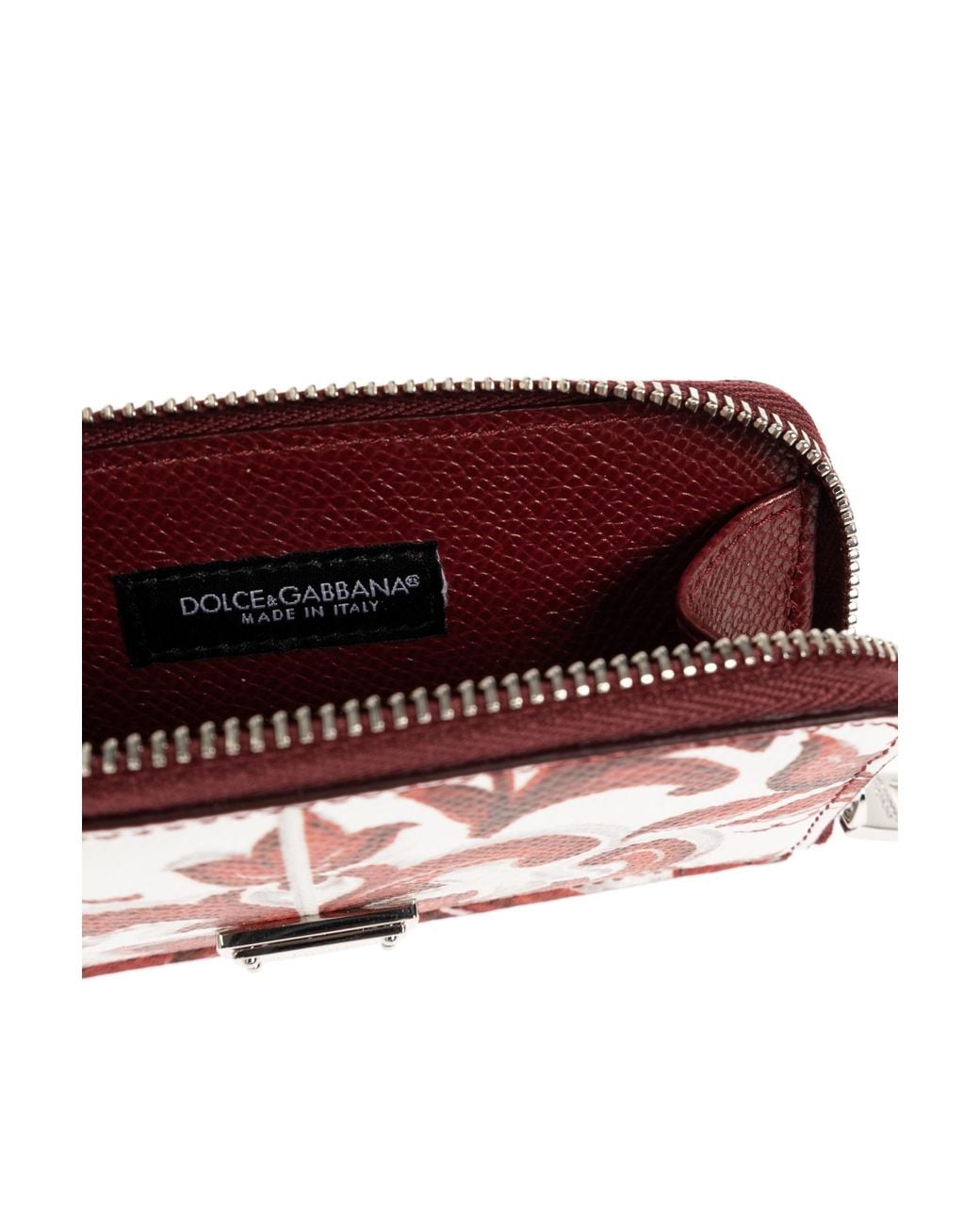 Dolce & Gabbana Red Leather Card Holder With "Majolica" Print for men
