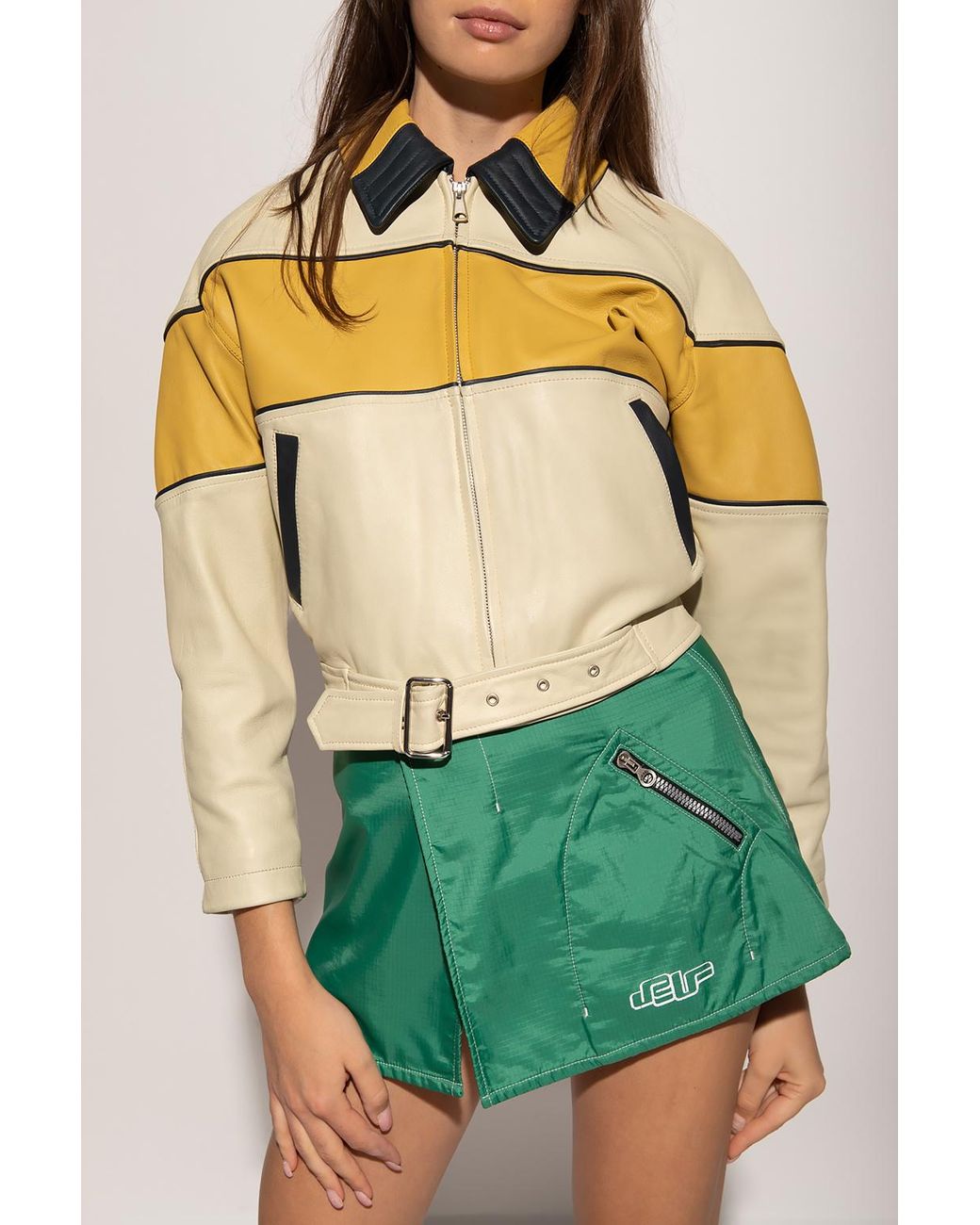 DIESEL Leather Jacket With Belt in Yellow Lyst