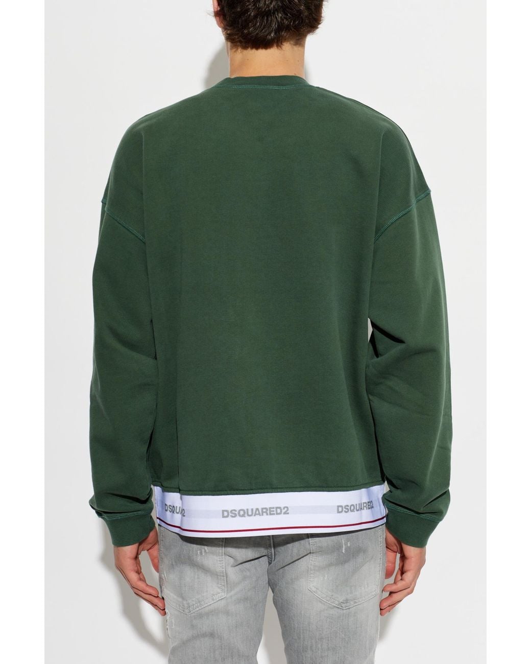 DSquared² Green Sweatshirt With Sewn-In Elastic With Logo for men