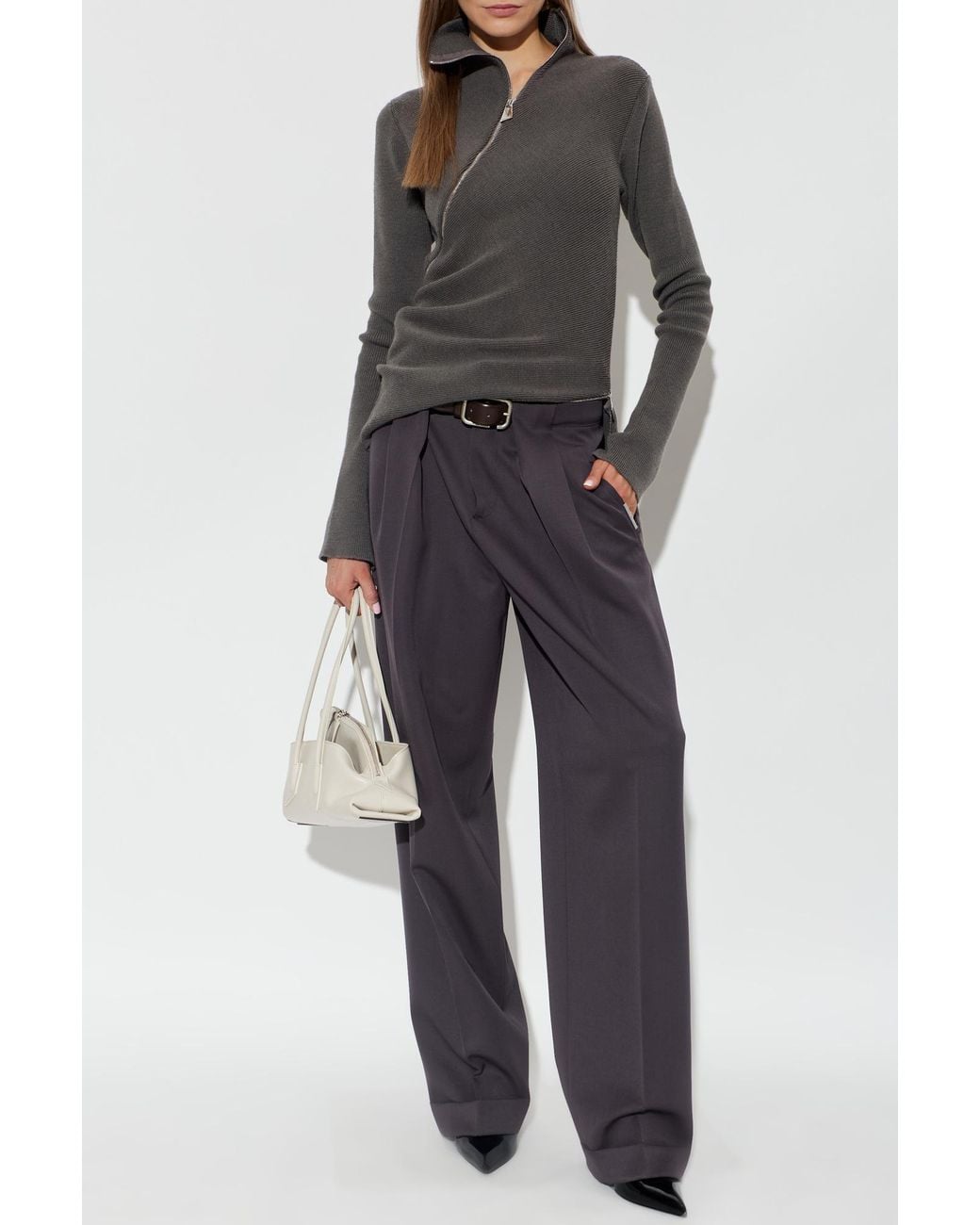 The Attico Gray Sweater With Decorative Zippers