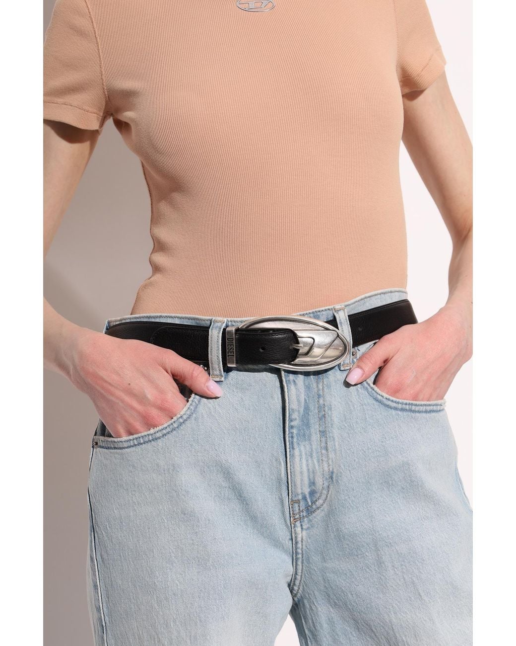 DIESEL Black Leather Belt "B-D Rop"