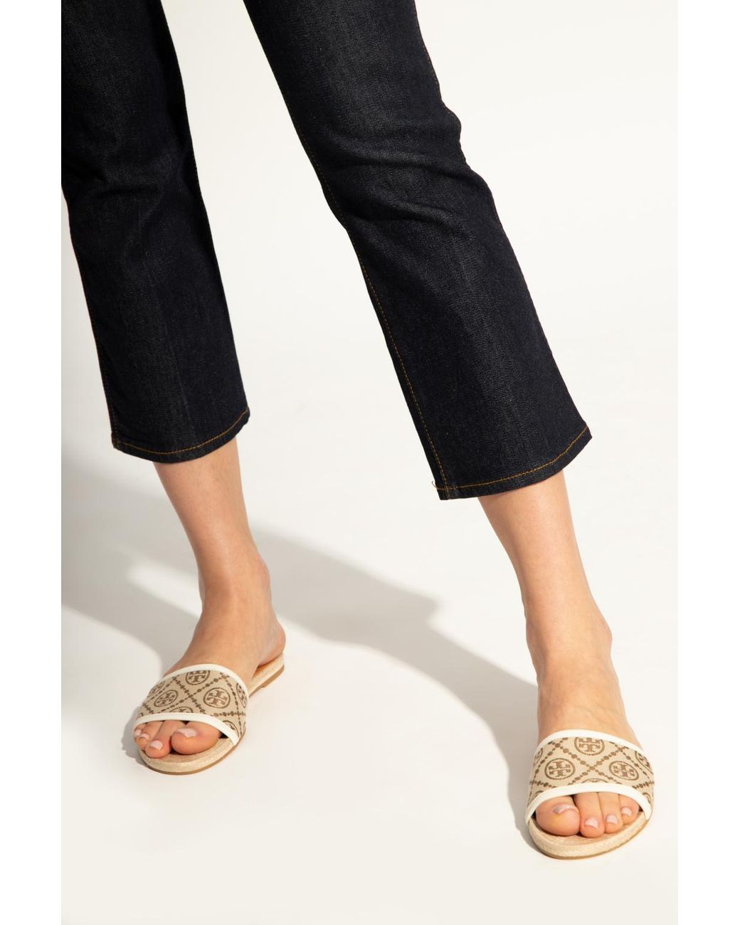 Tory Burch Canvas 't Monogram' Woven Slides in Beige (Natural) | Lyst