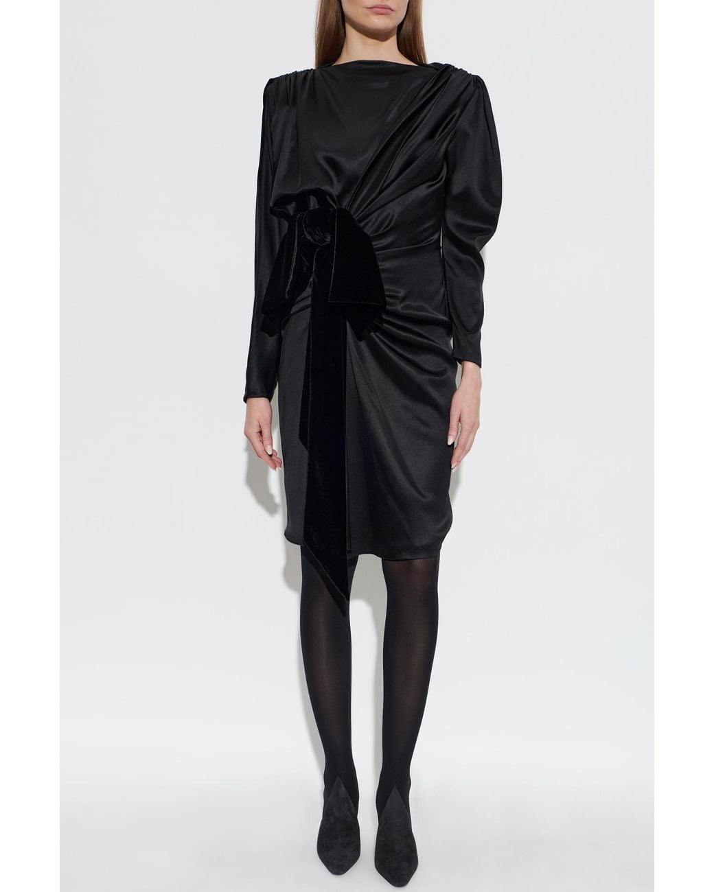 Balmain Black Silk Dress With A Velvet Bow