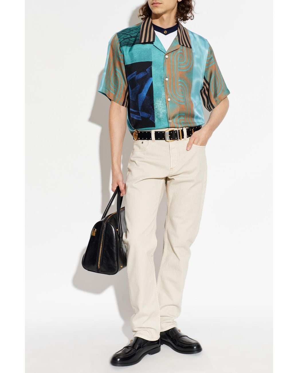 Versace Blue Silk Short-Sleeve Shirt for men