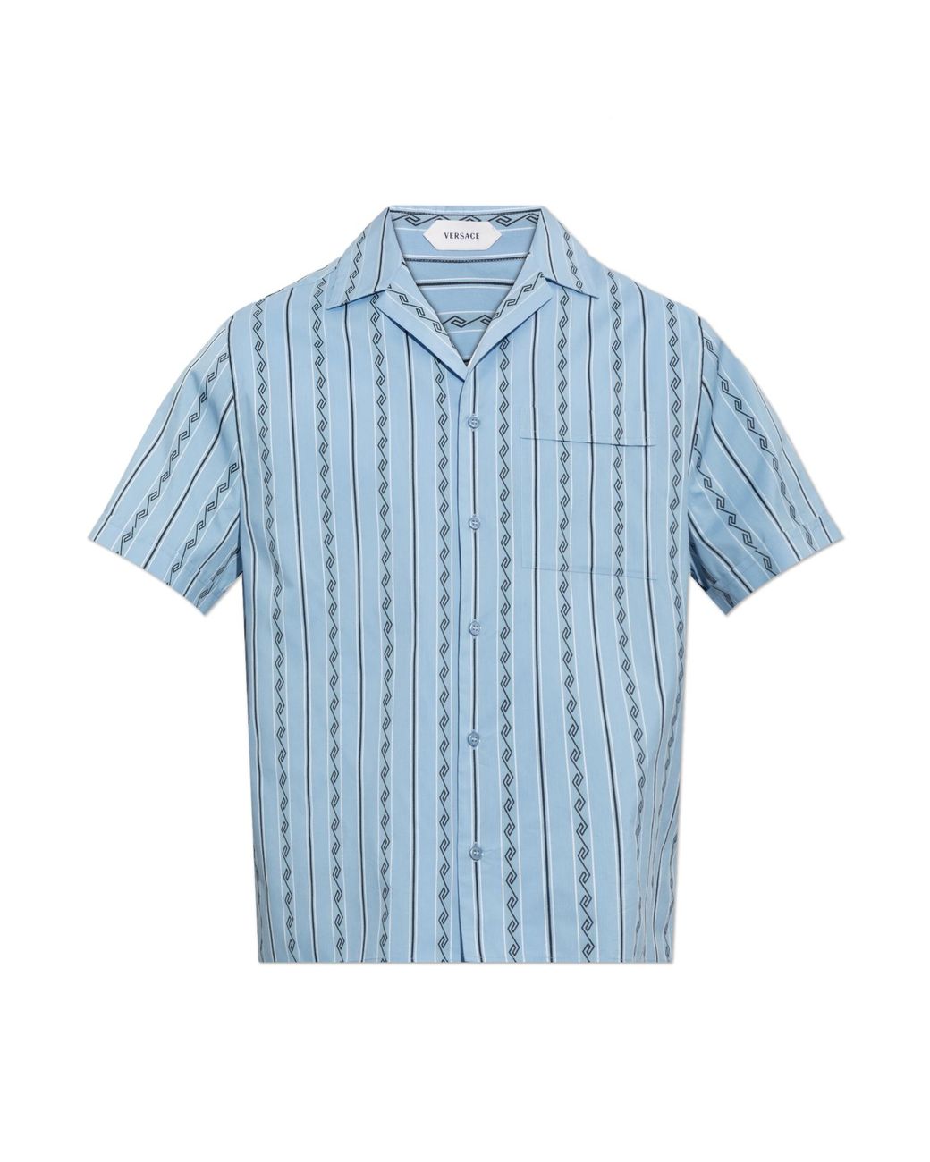 Versace Blue Shirt With Greek Pattern for men