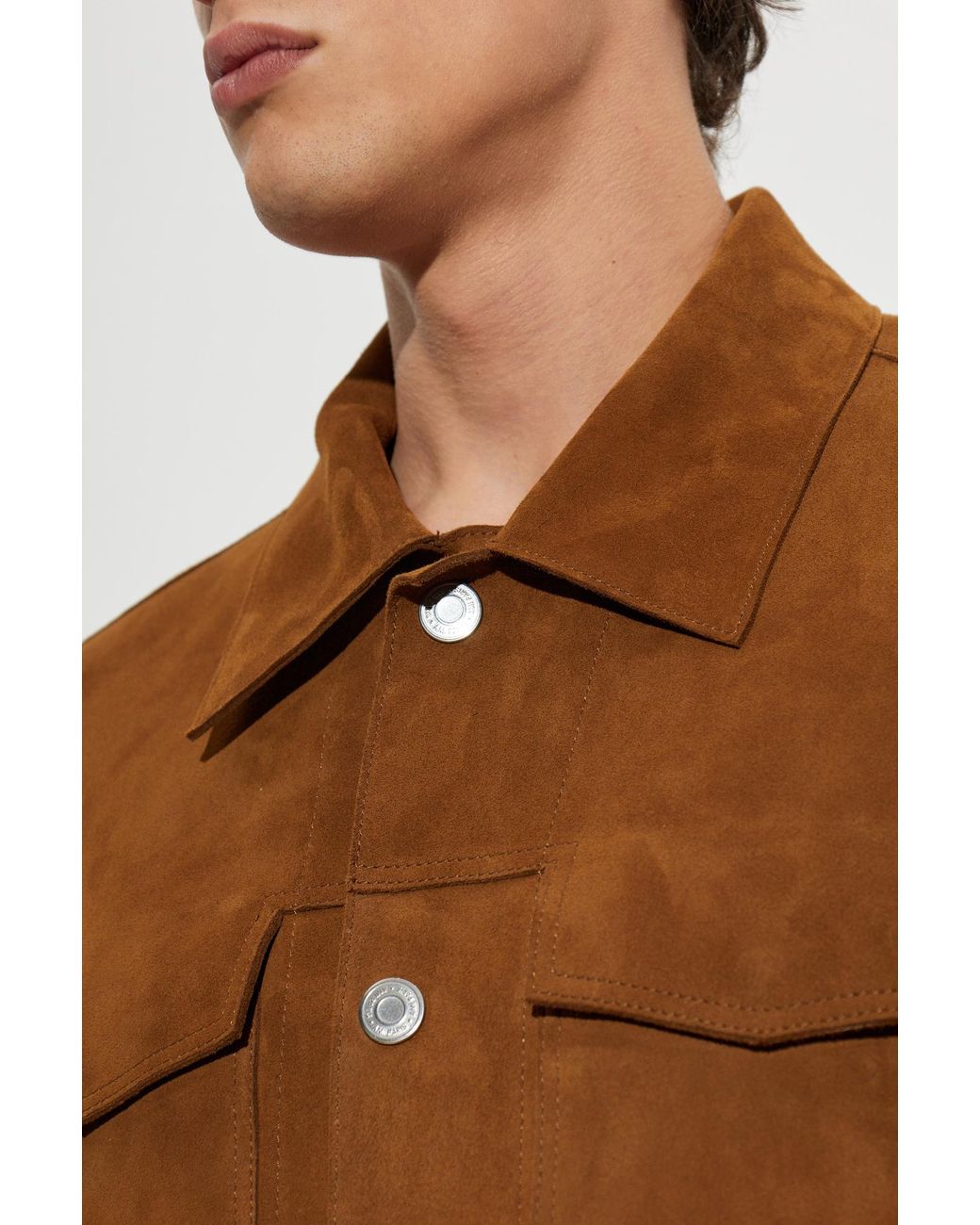 AMI Blue Suede Jacket With Embroidered Logo for men