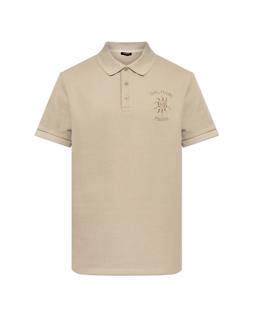 Balmain Natural Polo With Embroidered Logo for men