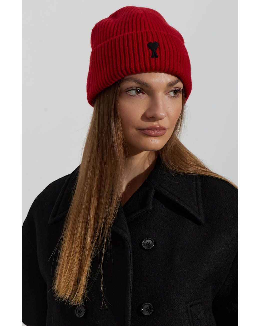 AMI Red Wool Beanie With Logo