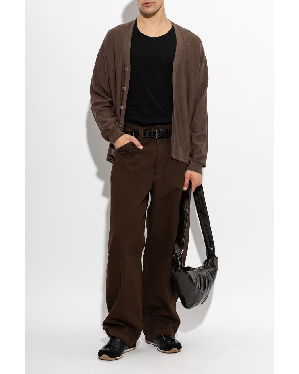 Lemaire Brown V-Neck Cardigan for men