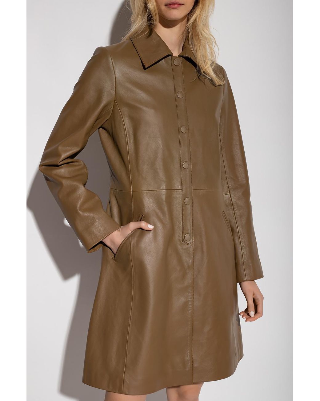 See By Chloé Leather Coat in Green | Lyst