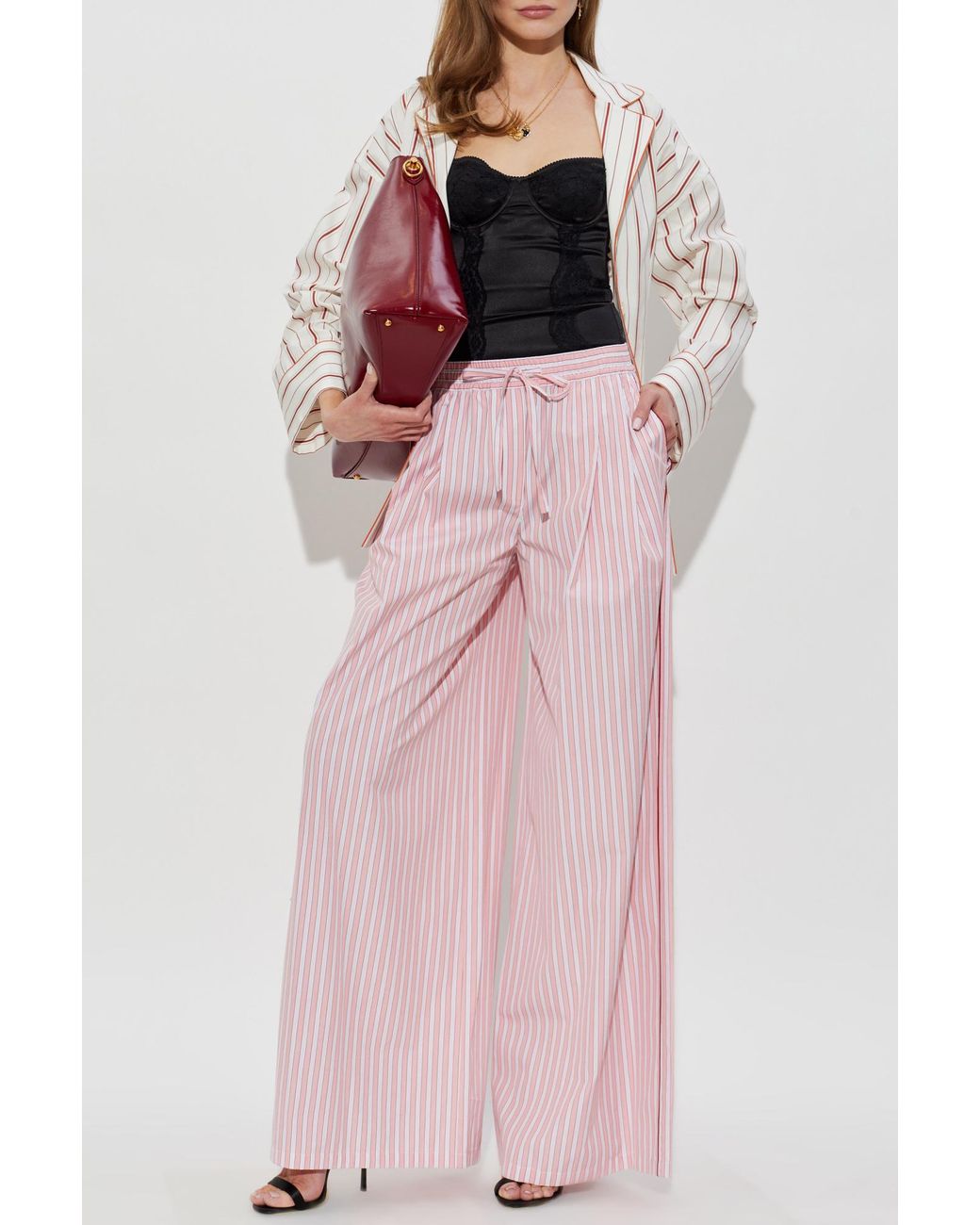 Dolce & Gabbana Pink Striped Pattern Trousers