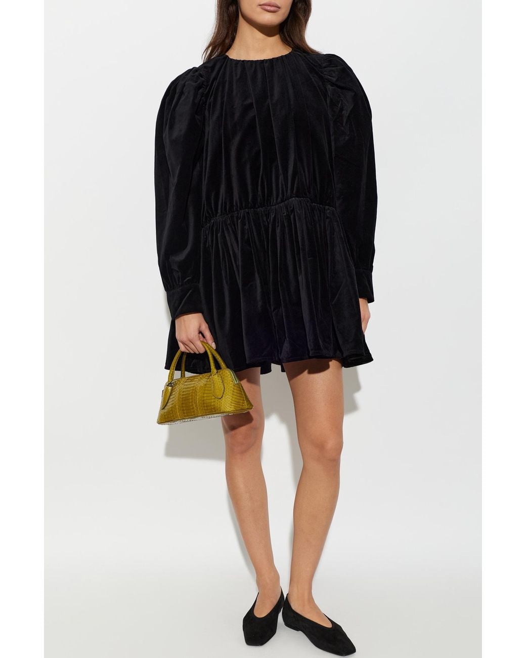Ganni Black Short Dress With Puff Sleeves
