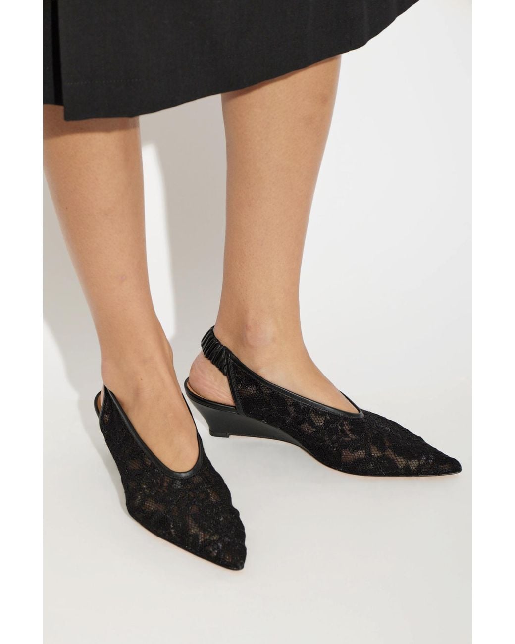 Odissi Black Lace Wedge Shoes