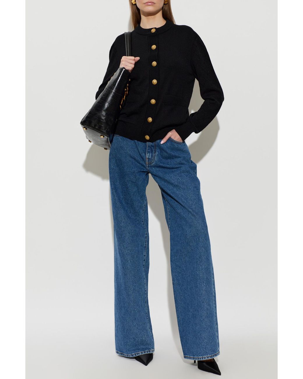 Balmain Black Cardigan With Pockets