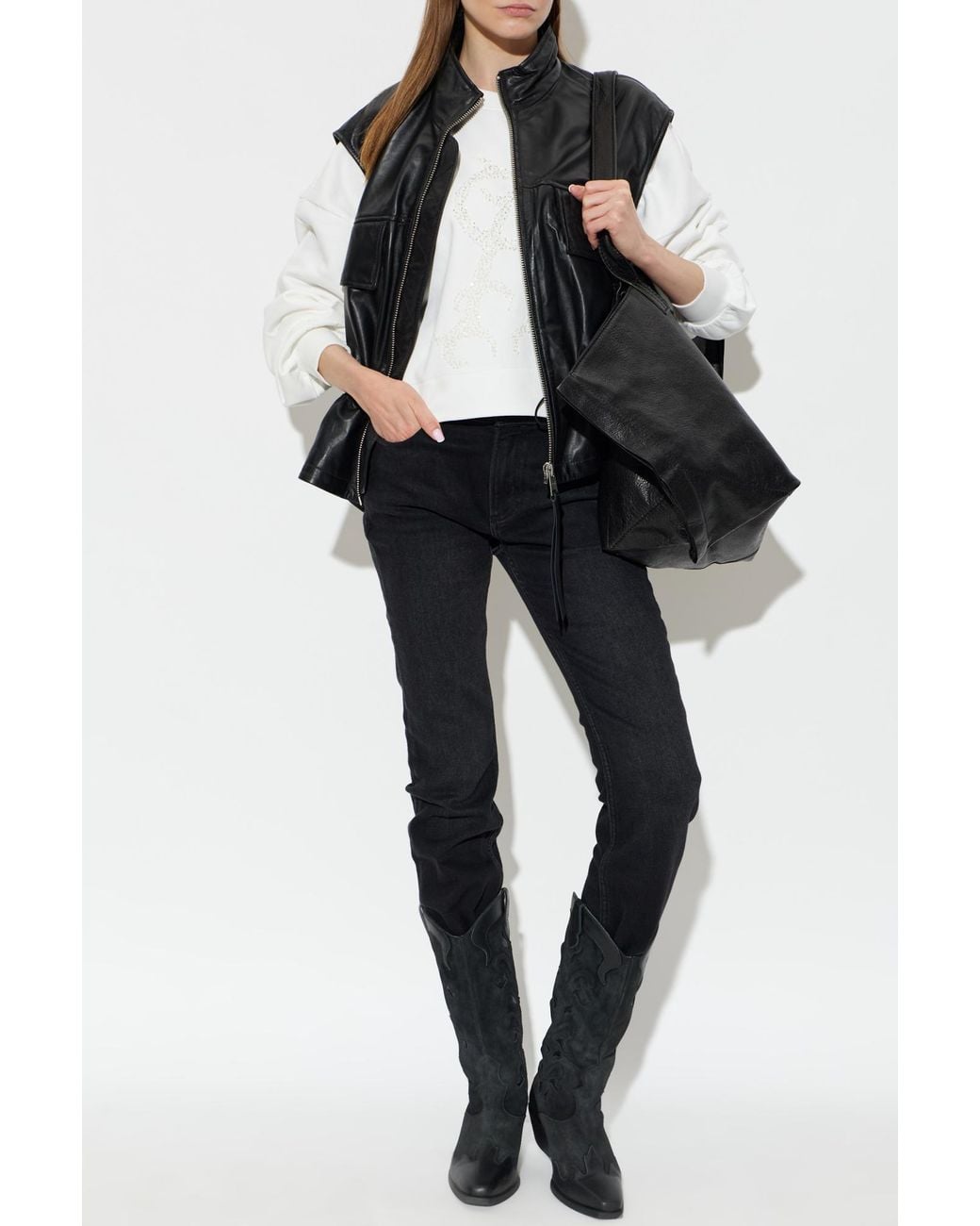 AllSaints Black Leather Vest 'Flor'