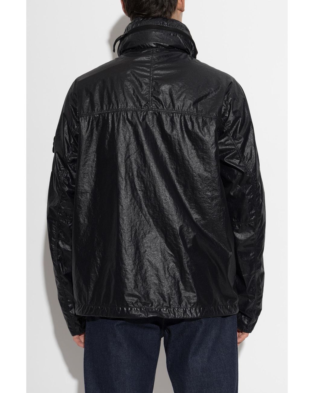 Stone Island Black Jacket With A Concealed Hood for men