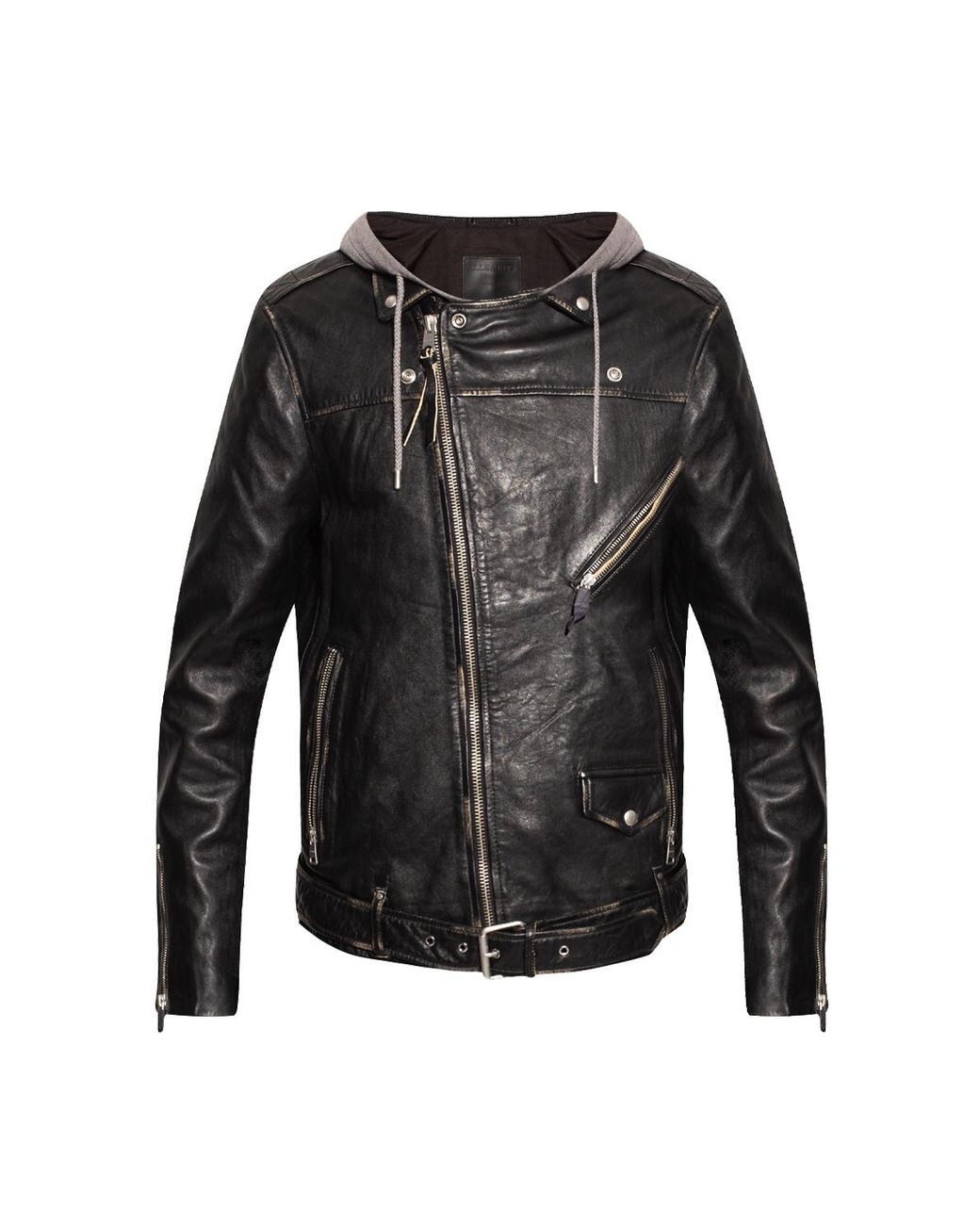 AllSaints 'charter' Leather Jacket With Hood in Black for Men | Lyst
