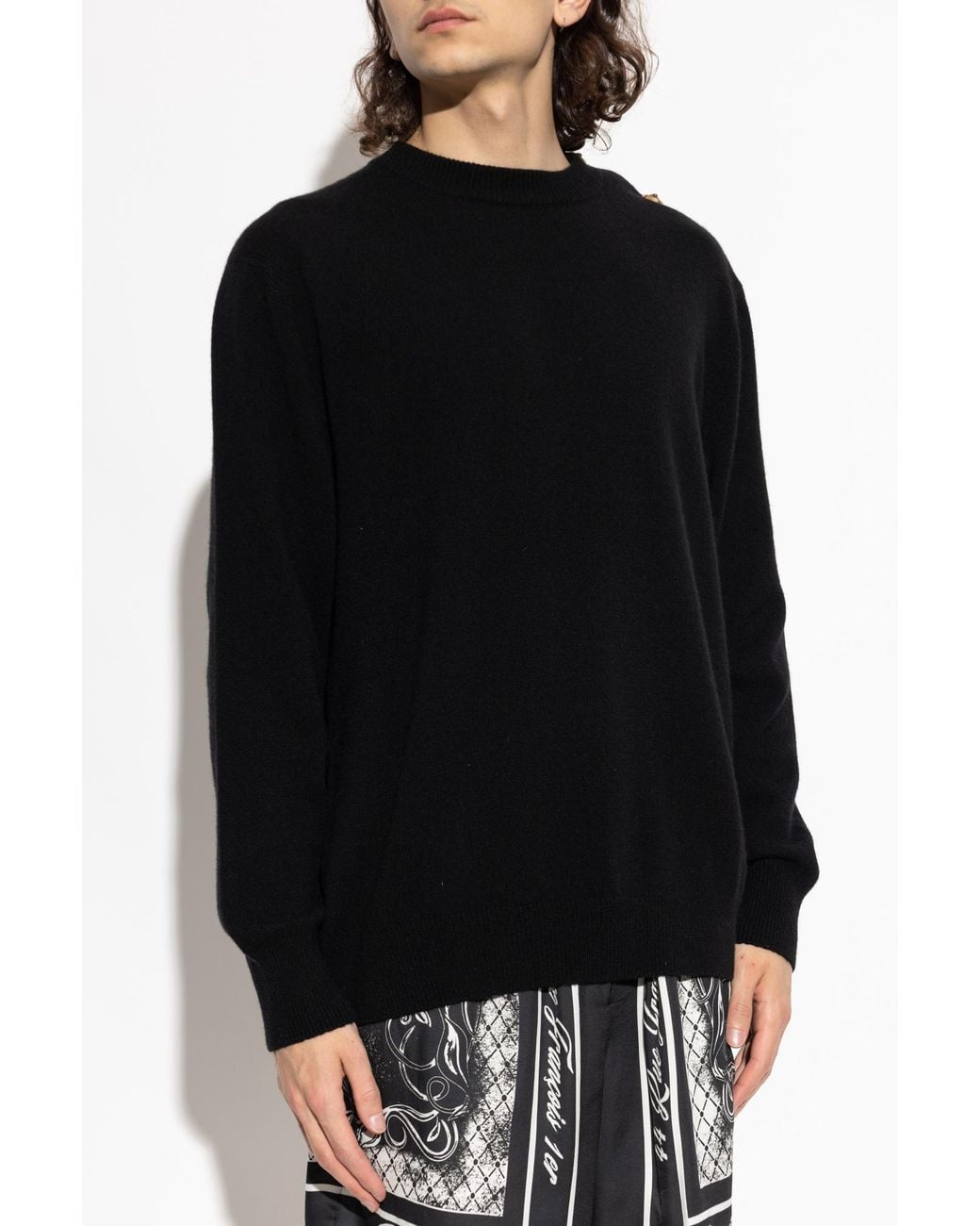 Balmain Black Sweater With Shoulder Fastening for men