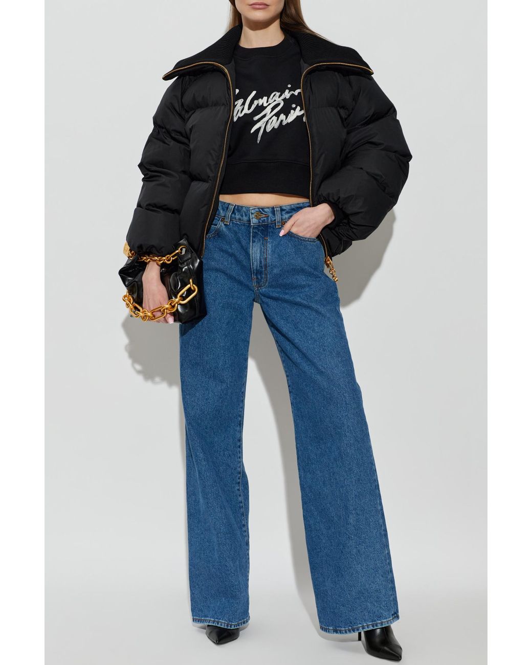 Balmain Black Cropped Sweatshirt With Printed Logo