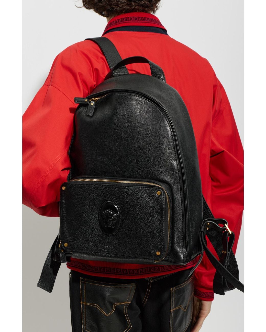 Versace Black Leather Backpack "Lou" for men