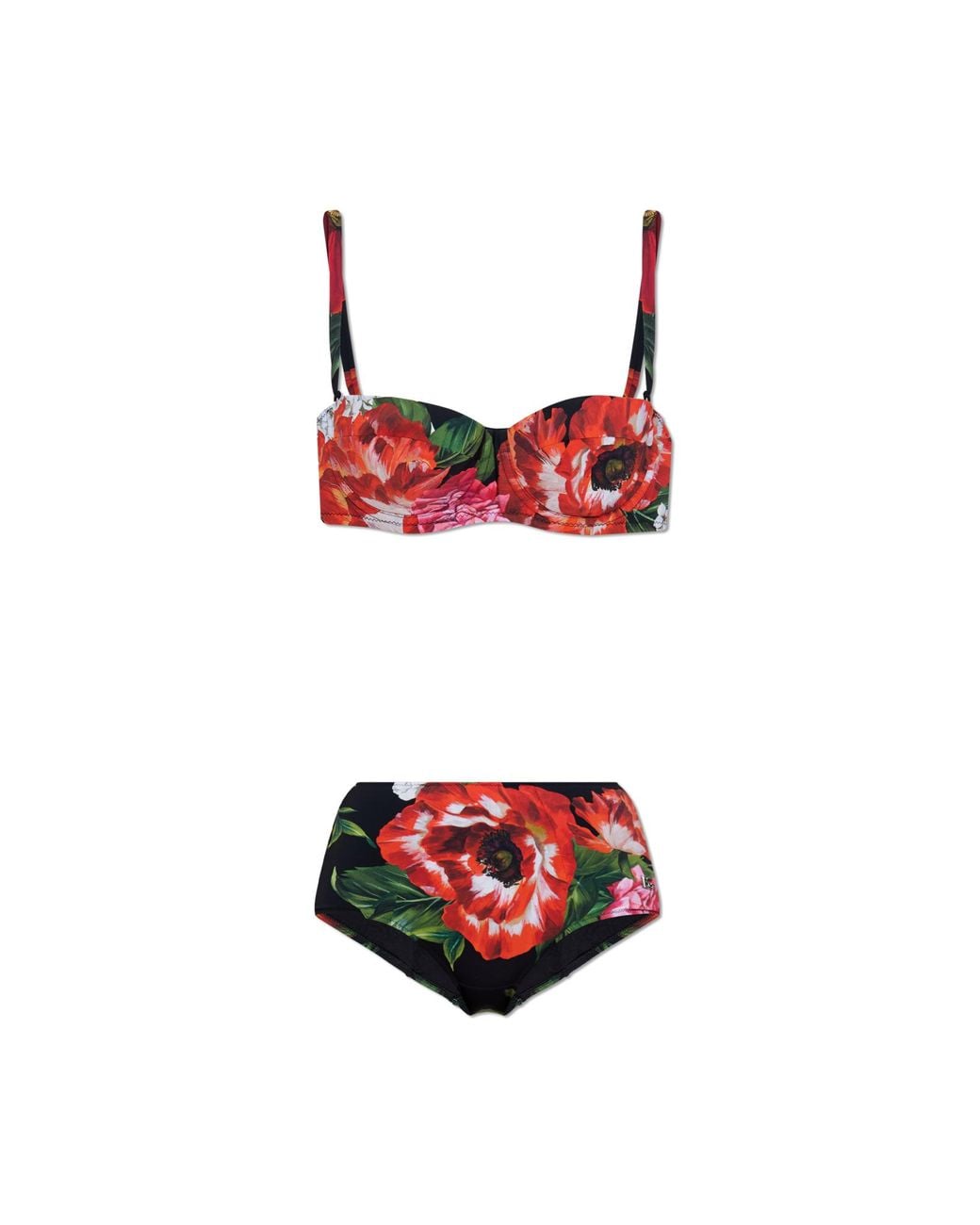 Dolce & Gabbana White Two-Piece Swimsuit With Floral Motif