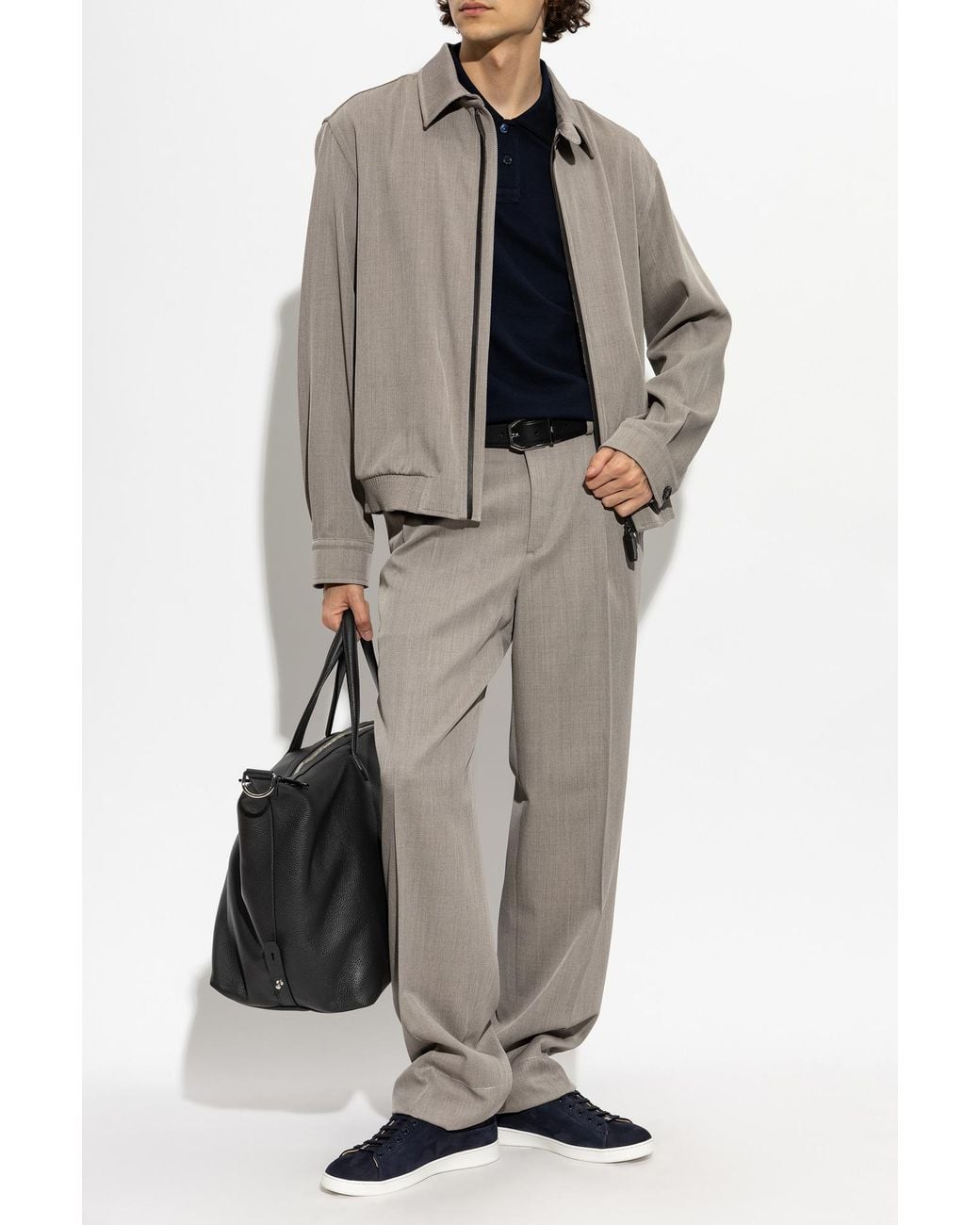 Brioni Gray Wool Pleated Trousers for men