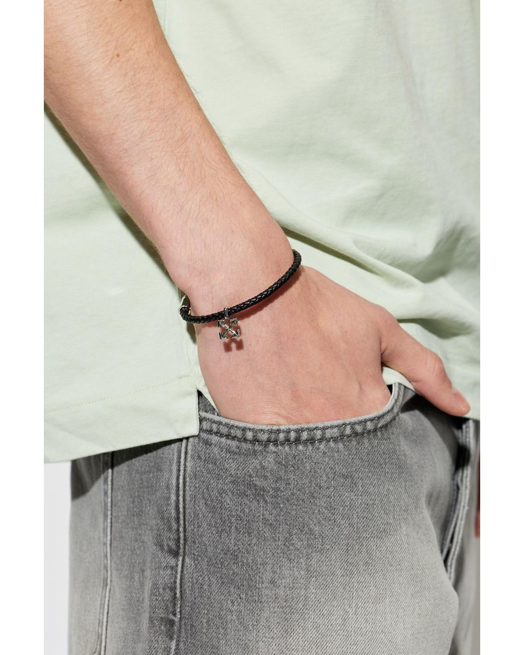 Off-White c/o Virgil Abloh Black Leather Bracelet for men